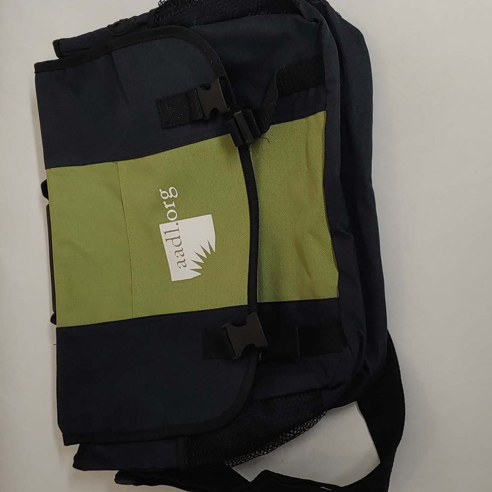 Navy and green messenger bag